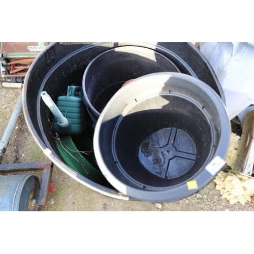 46 - Large black plastic mixing tub, pots, etc