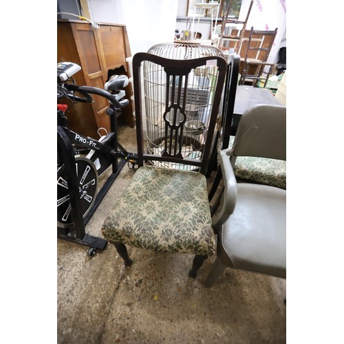 131 - Pair of dining chairs & 1 metal framed open arm chair