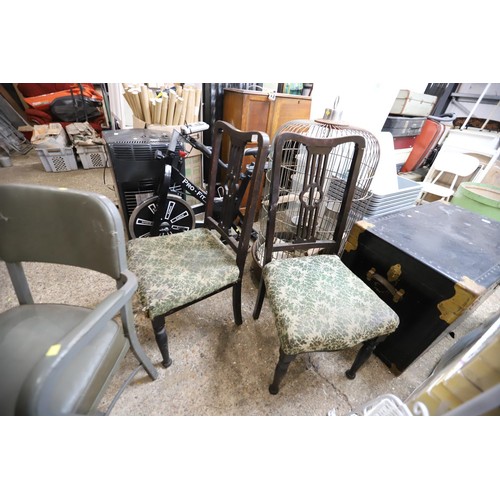 131 - Pair of dining chairs & 1 metal framed open arm chair