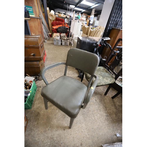 131 - Pair of dining chairs & 1 metal framed open arm chair