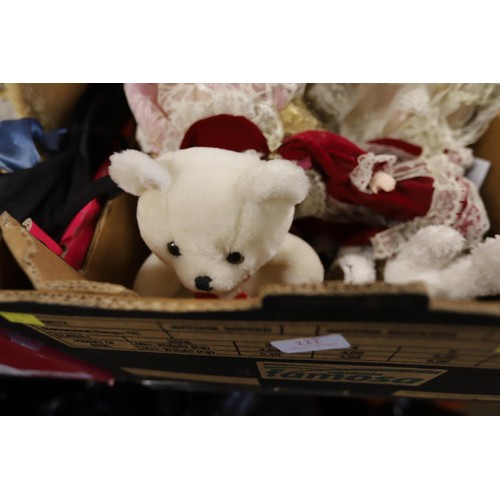 222 - 2 boxes of dolls & teddies