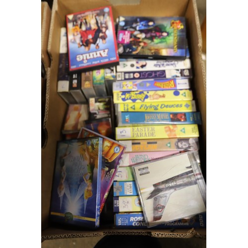 249 - 2 boxes of VHS, tapes & CDs