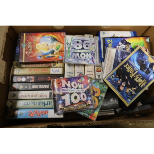 249 - 2 boxes of VHS, tapes & CDs