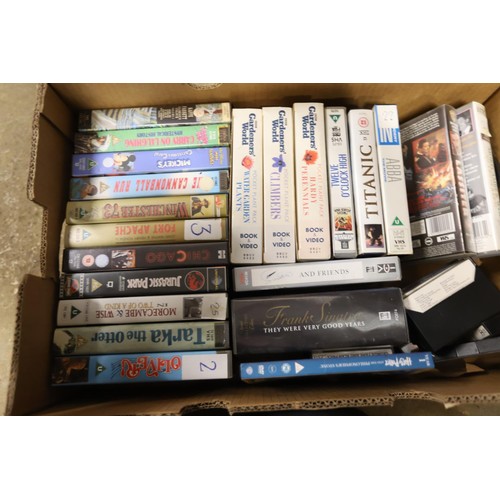 249 - 2 boxes of VHS, tapes & CDs