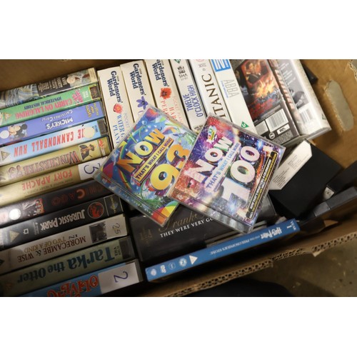 249 - 2 boxes of VHS, tapes & CDs