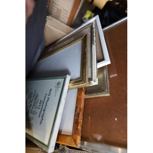 293 - Box of various pictures, frames, mirror