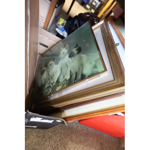 293 - Box of various pictures, frames, mirror