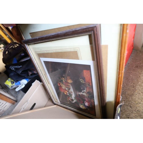 293 - Box of various pictures, frames, mirror