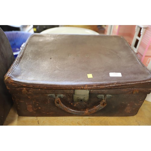 310 - Antique travelling leather vanity case with some accessories