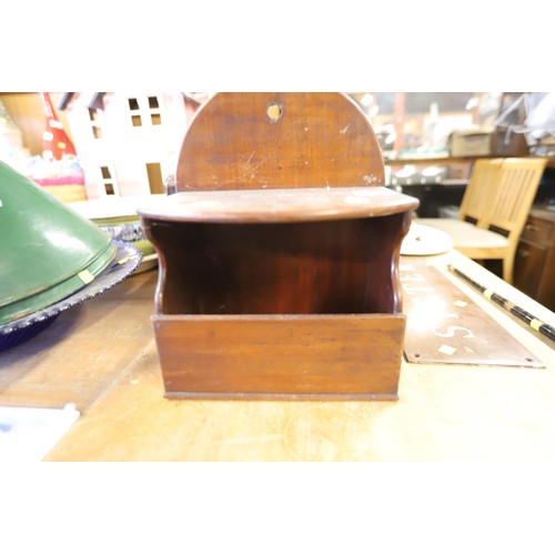 315 - Small antique mahogany hanging wall shelf with storage compartment