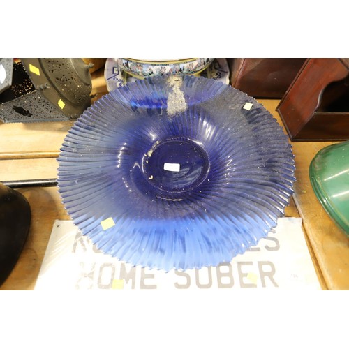 317 - Large blue flat glass bowl