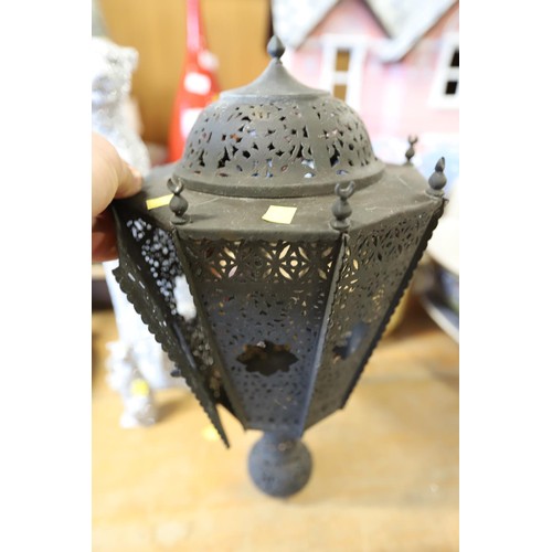 320 - Antique metal lattice hanging lantern