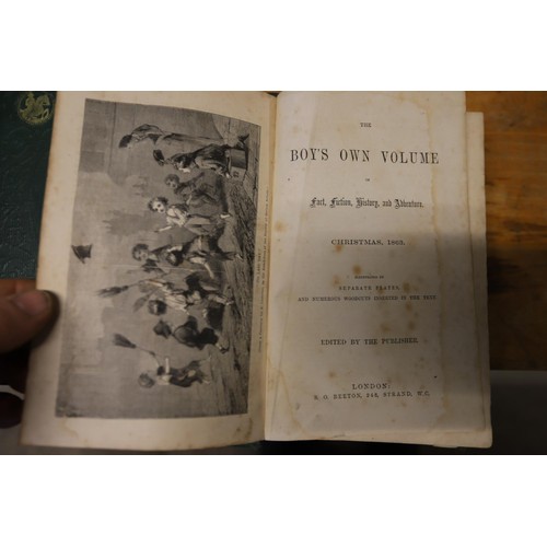 332 - 19th century Pilgrims progress & John Bunyan's work in large print volume with notes & 2x Boys Own b... 