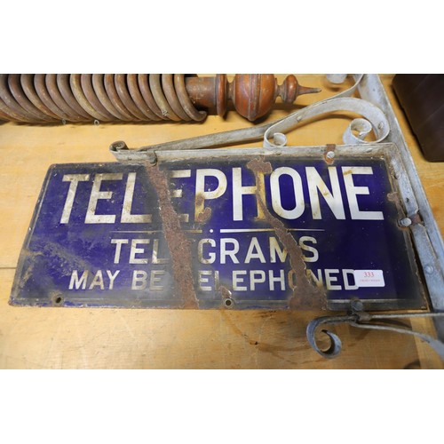 333 - Antique telephone sign on wall bracket a/f