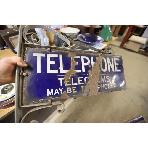 333 - Antique telephone sign on wall bracket a/f