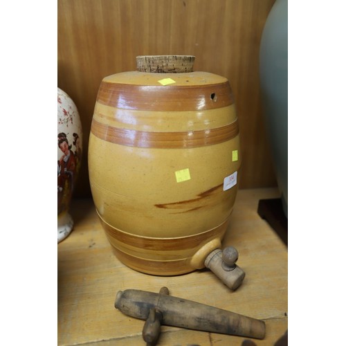 334 - Antique stone beer barrel with wooden tap