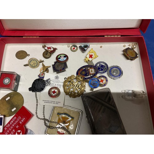 361 - Box, incl various badges, etc