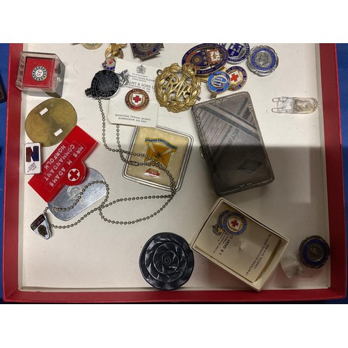 361 - Box, incl various badges, etc