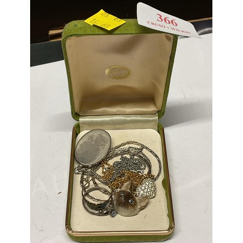 366 - 9ct gold ring (1.9gms total), silver ring, necklaces, etc