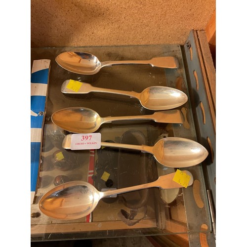 397 - 5 silver hallmarked spoons - approx 238gms