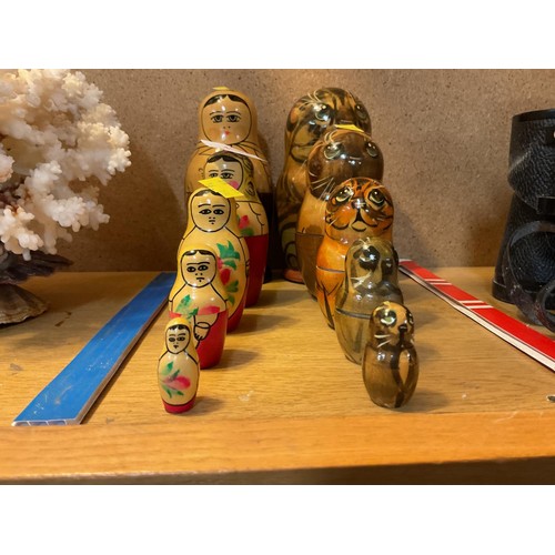 405 - 2 sets of Russian wooden dolls/cats