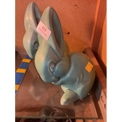 425 - 2 Sylvac style light green rabbits, reg no.s 8069/808977