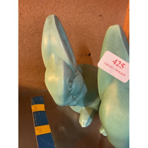 425 - 2 Sylvac style light green rabbits, reg no.s 8069/808977