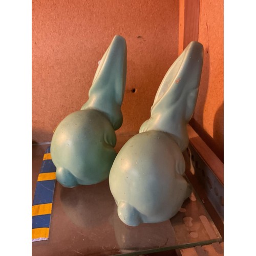 425 - 2 Sylvac style light green rabbits, reg no.s 8069/808977