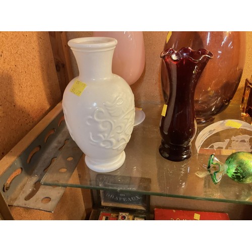 446 - Coloured glass items, incl unusual milk glass vases