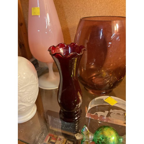 446 - Coloured glass items, incl unusual milk glass vases