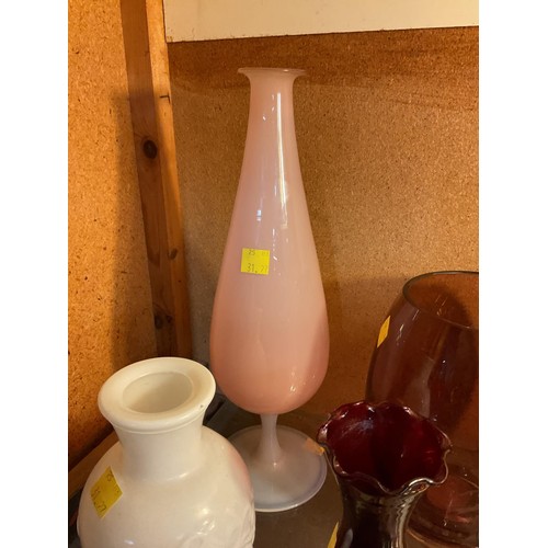 446 - Coloured glass items, incl unusual milk glass vases