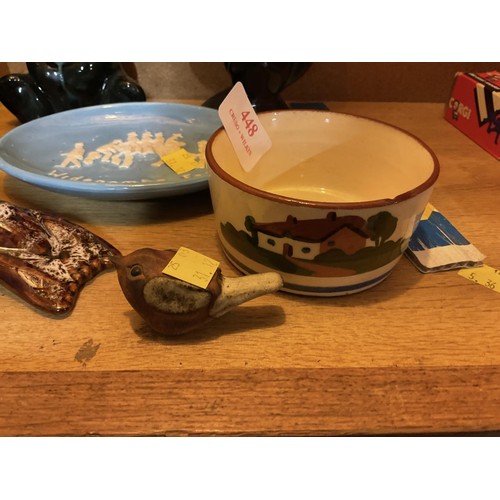 448 - Cornish/Devon pottery & Canadian blue pieces