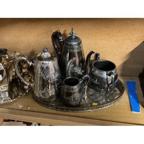 458 - 2 x trays of silver plated tea & coffee pots/jugs