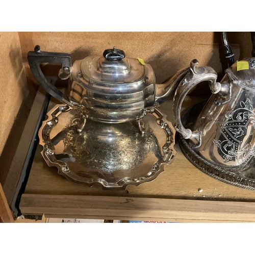 458 - 2 x trays of silver plated tea & coffee pots/jugs