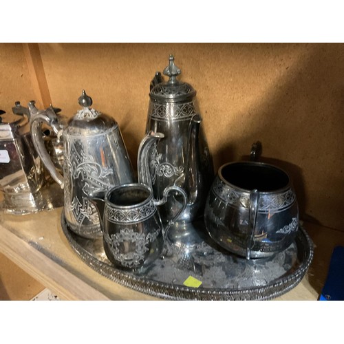 458 - 2 x trays of silver plated tea & coffee pots/jugs