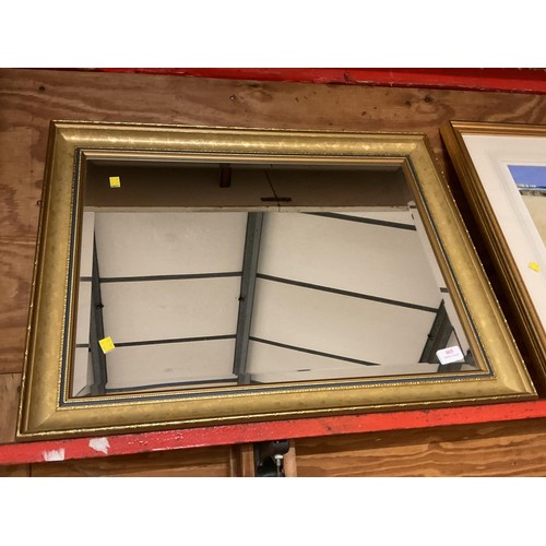 465 - Small gold frame bevel edge mirror