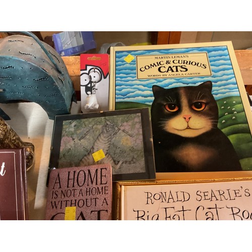 503 - Cat items - jigsaw, figures, Louis Wain picture, Ronald Seale book, etc