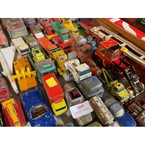 509 - Box of diecast vehicles - some for spares & repairs