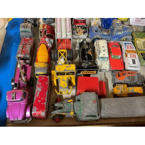 509 - Box of diecast vehicles - some for spares & repairs