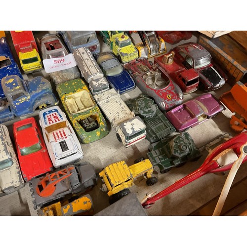 509 - Box of diecast vehicles - some for spares & repairs