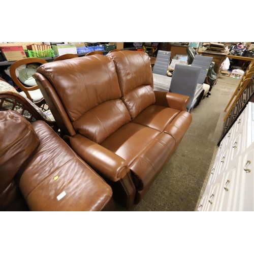 555 - Brown leather reclining settee