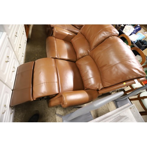 555 - Brown leather reclining settee