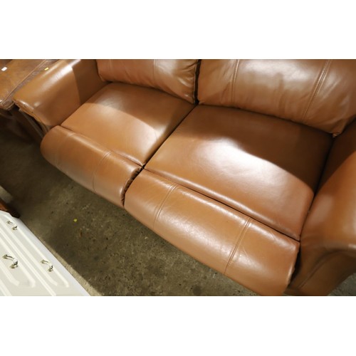 555 - Brown leather reclining settee