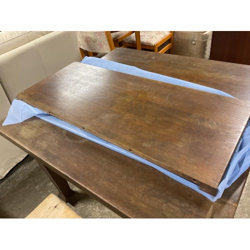 594 - Antique oak wind out dining table with extra leaf