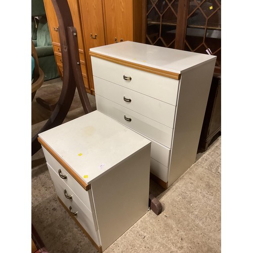 597 - White chest of 5 drawers & bedside chest of 3 drawers