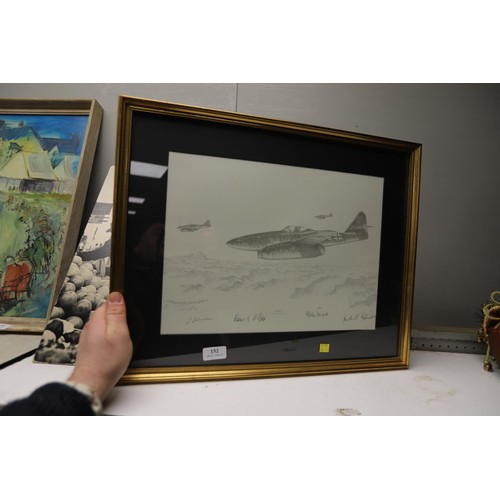 150 - Framed & glazed print, kettle of swallows JV44, signed Graeme Lothian 53/60 also German pilot's sign... 