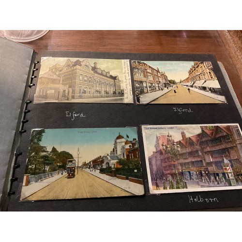 403 - Postcard album of early 1900 London scenes, incl examples of suburbs now well developed