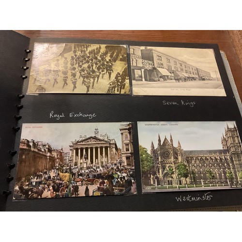 403 - Postcard album of early 1900 London scenes, incl examples of suburbs now well developed