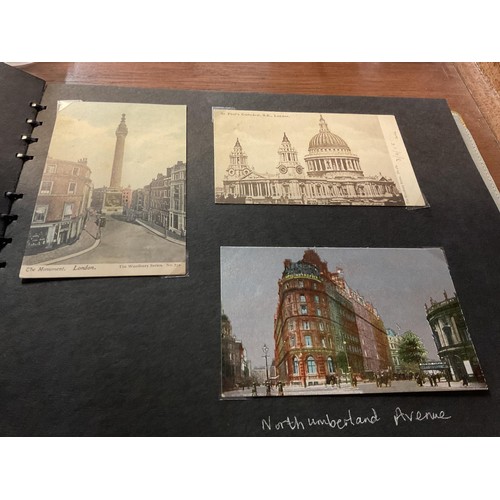 403 - Postcard album of early 1900 London scenes, incl examples of suburbs now well developed