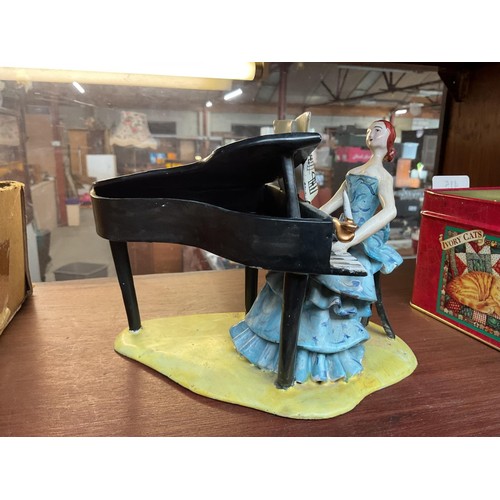 405 - Lady & piano signed ceramic sculpture/ornament